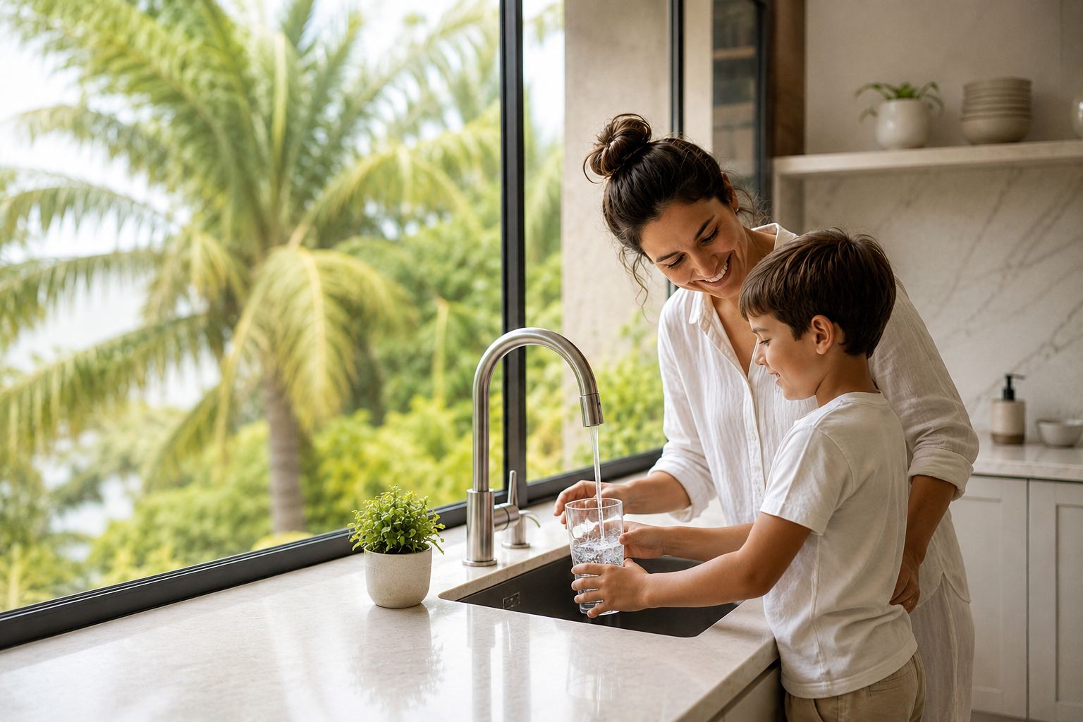 Water filtration Playa Del Carmen - clean drinking water from a filtered kitchen faucet